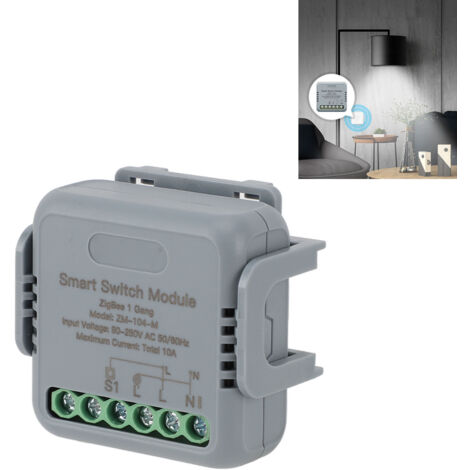 Relé inteligente Zigbee: módulo de interruptor inteligente para el hogar, controlable mediante la aplicación Tuya con control por voz y temporizador, relé de 1 canal, CA 90–250 V, PC de 40 mm, IP20. (1/5)