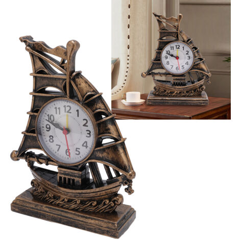 Reloj de mesa con forma de velero, de plástico, 21 cm, decoración náutica, fácil de limpiar. (1/5)