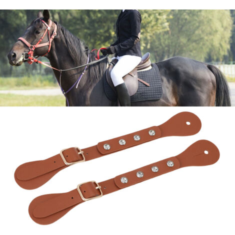 [Espuelas] Espuelas vaqueras vintage ajustables con adornos de pedrería, hechas de piel sintética para montar a caballo (1 par, 22 cm, marrón) (1/5)