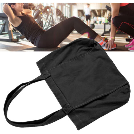 Bolsa de yoga, versátil bolsa para esterilla de yoga con gran capacidad y bolsillos laterales, 35 x 45 cm, bolso tote negro de tela de mezcla de algodón y lino para deportes, viajes y oficina (1 unida (1/5)