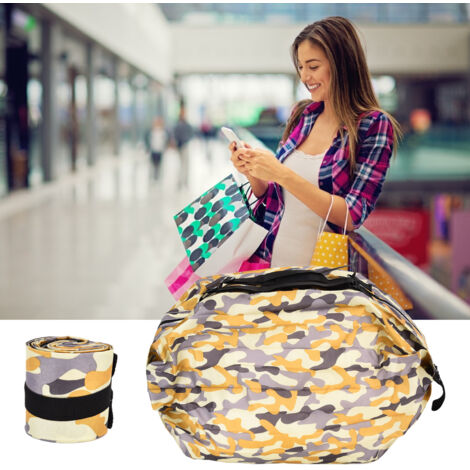 [Einkaufstasche] – Wasserdichte Reisetasche, großes Fassungsvermögen, tragbarer Rucksack mit Umhängetasche, faltbar, gelb-tarnfarbenes Oxford-Gewebe, 40 cm, 110 g (1/5)