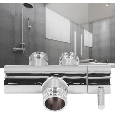 Mezclador de ducha de 3 vías para brazo de ducha – Cobre cromado, adaptador G3/4 a G1/2 – Doble salida controlable y a prueba de fugas