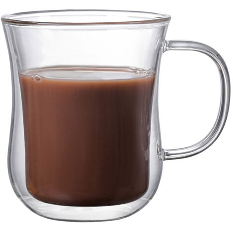 Doppelt glasierter Isolierbecher mit breitem Henkel – Transparenter Borosilikat-Kaffeebecher, 200 ml/400 ml Fassungsvermögen, 1 Stück (1/5)