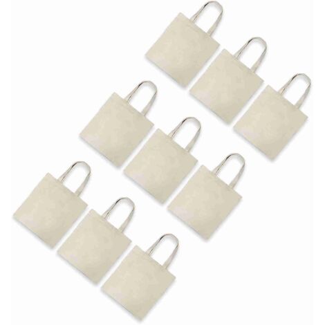 10er-Pack wiederverwendbare, umweltfreundliche Einkaufstaschen, große beige Canvas-Taschen, leicht und tragbar, verschiedene Größen, Material: Polyester-Baumwolle-Leinen (1/5)