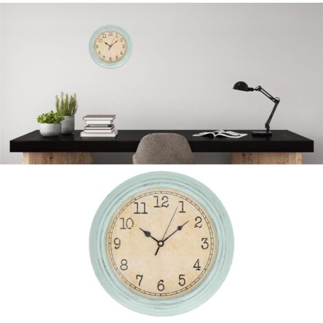 Reloj de pared redondo decorativo de estilo vintage con diseño retro, mecanismo de cuarzo silencioso y sistema de montaje sin clavos. Material: ABS, 30 cm de diámetro, color verde vintage con números 