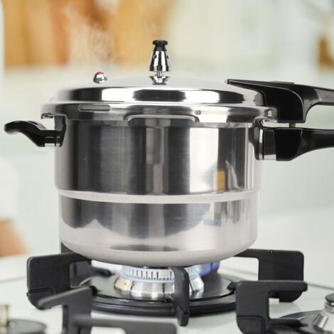 Olla a presión multifuncional de aluminio de 28 cm con válvula de seguridad e inserto para cocción al vapor, apta para inducción y gas (11 pulgadas). (1/5)