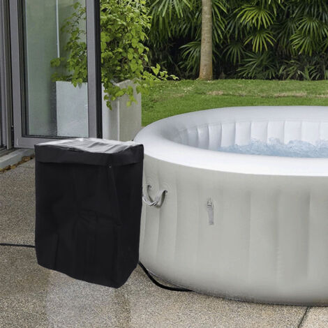 Funda protectora para bomba de spa [versión estándar] fabricada en tejido de poliéster 600D impermeable con ventana de PVC transparente y cremallera, dimensiones 42,9 x 37,8 x 53,8 cm (1/5)