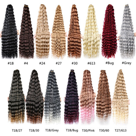 [Gehäkelte Haarverlängerungen] Synthetische, lockige Flechtperücke, matte Faser [76 cm, große Wellen] [Mehrfarbig, 15 Farbtöne] Voluminöse Länge, natürlicher Farbverlauf (1/5)