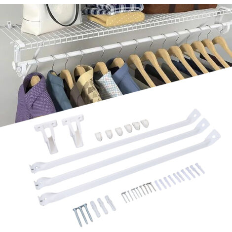 Soporte para rejilla de almacenamiento: 3 piezas para estantes de 30 cm con 6 abrazaderas y 2 soportes de extremo de acero para estantes de armario o vestidor.