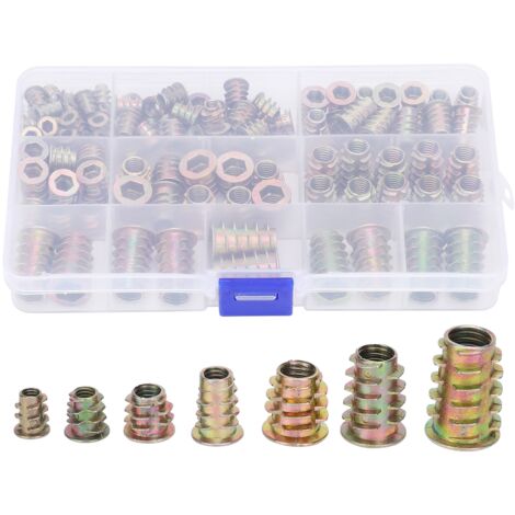 Set mit 125 verzinkten Sechskant-Holzeinsätzen - M4, M5, M6, M8, M10 - Für Möbelmontage und -renovierung (1/5)