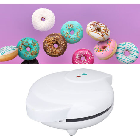 Mini máquina para hacer donuts, 7 cavidades, acero inoxidable, revestimiento antiadherente, eléctrica, para postres de desayuno, 110 V (enchufe estadounidense), blanca