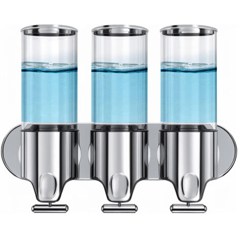 Dispensador de ducha 3 en 1 con 3 compartimentos, capacidad de 500 ml, no requiere perforación: organizador de baño de pared con bomba para champú, gel de ducha, jabón y acondicionador, fabricado en A