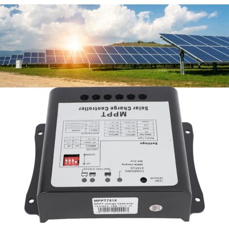 Controlador de carga solar MPPT modelo MPPT7515, sistema de 12V/24V 75V 15 amperios máx. para baterías AGM/GEL – disipador de calor de aluminio (1/5)