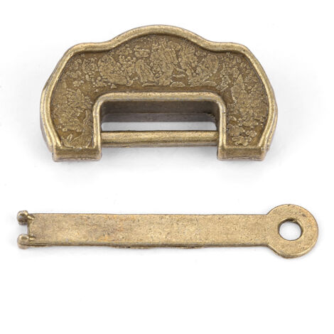 Vintage chinesisches Vorhängeschloss mit Schlüssel aus antiker Zinklegierung für Schmuckkästchen/Schrank, klein (1/5)