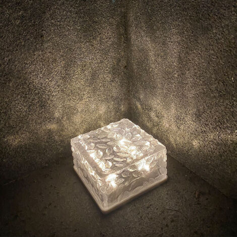 Lámpara LED solar de cristal para pavimento, 4 LED, 70x70 mm, acrílico-ABS, panel de 2 V, para jardines, patios y terrazas (blanco/blanco cálido).