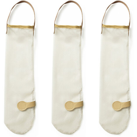 Set mit 3 Polyester-Netzbeuteln für Obst und Gemüse, mit Klettverschluss am Boden und Belüftungsöffnungen (1/5)