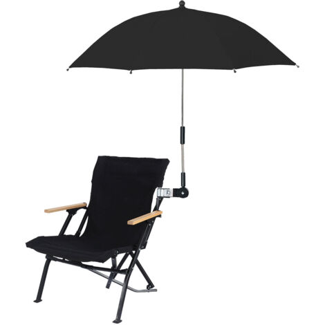 Sombrilla para silla con abrazadera universal – Sombrilla negra ajustable 360° para sillas de camping, patio y playa – 80 cm, material de poliéster resistente a los rayos UV (1/5)