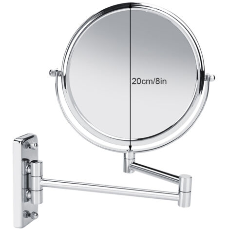 8-Zoll-Doppelseitiger, schwenkbarer Wand-Schminkspiegel mit 3-facher Vergrößerung, Chrom und Edelstahl