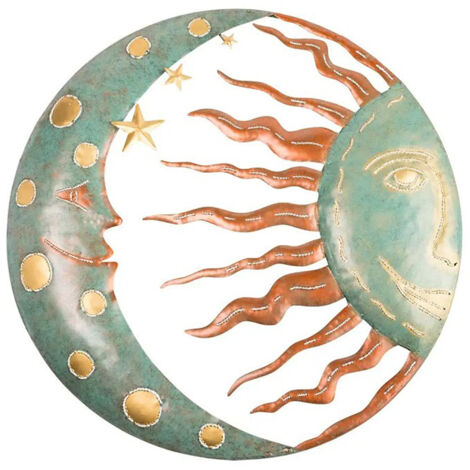 Decoración de pared metálica con sol, luna y estrellas – Arte decorativo de pared de metal de 30 x 30 cm, verde esmeralda – Pieza de diseño moderno y único (1/5)