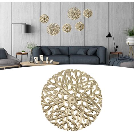 Decoración de pared metálica Juego de árbol Rama redonda hueca dorada Hierro, diámetro interior L: 24,5 cm, S: 15 cm