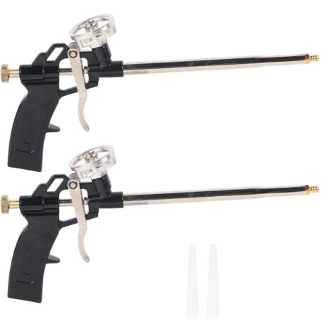 Professionelle Schaumpistole 2-teiliges Set mit Düsen und präziser Durchflussregelung Nylon und Edelstahl Ergonomisch, 32,5 cm Schwarz und Silber für Dämmung und Renovierung (1/5)