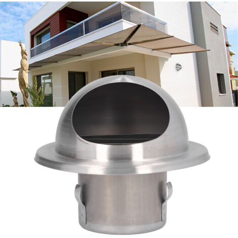 Rejilla de ventilación exterior redonda de acero inoxidable con bordes curvos para la canalización del aire de extracción en la pared exterior (modelo 60, diámetro 117 mm).
