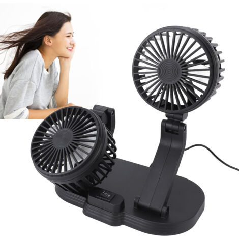 Ventilador USB de doble cabezal para coche con rotación de 360° – para una óptima circulación del aire en el salpicadero – fabricado en PP – 10 W – silencioso – negro (1/5)