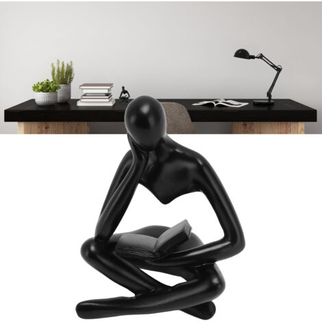 Estatua de resina de un pensador, escultura sentada, negra, adorno de arte abstracto para una vitrina o sala de estar, dimensiones 8,5 x 6 x 11,5 cm, resina de alta calidad, superficie brillante, deco