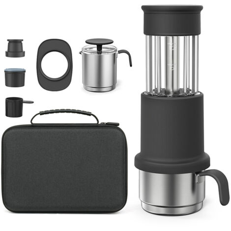 [Cafetera portátil] [Kit de cafetera manual] [Dispositivo 2 en 1, compatible con cápsulas NES y café molido] con [taza de acero inoxidable de 120 ml, depósito de agua de 80 ml, jarra de leche de 60 ml