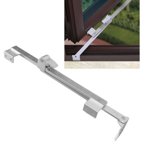 Bisagra de ventana ajustable en forma de T, aleación de aluminio, color plata – Fijación segura de la ventana con soporte para viento y llave Allen, paquete de 1 bisagra + 7 tornillos