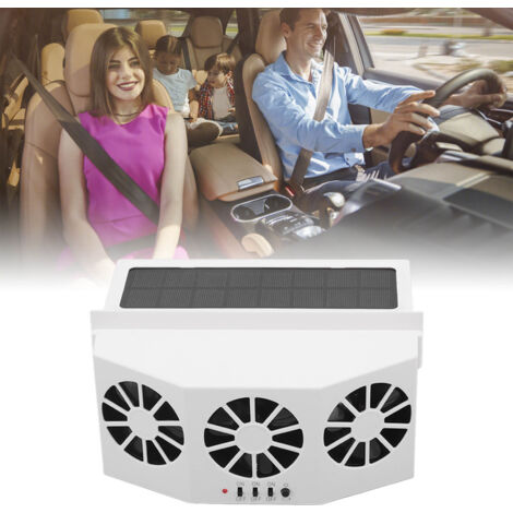 Ventilador solar para coche, blanco, modelo de doble ventilación con 3 ventiladores ABS, ángulo amplio de 8 pulgadas, neutralizador de olores, ahorro de energía [Accesorios para coche] (1/5)