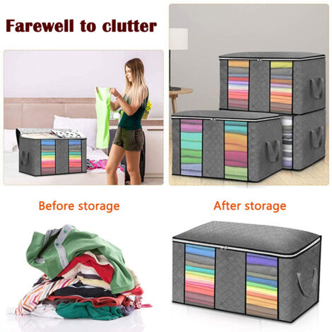 4-teiliges Aufbewahrungstaschen-Set für Kleidung – Großes Fassungsvermögen (60 x 43 x 35 cm), Organizer, Sichtfenster, Doppelfächer, Vliesstoff, für Kleiderschrank und unter dem Bett (1/5)