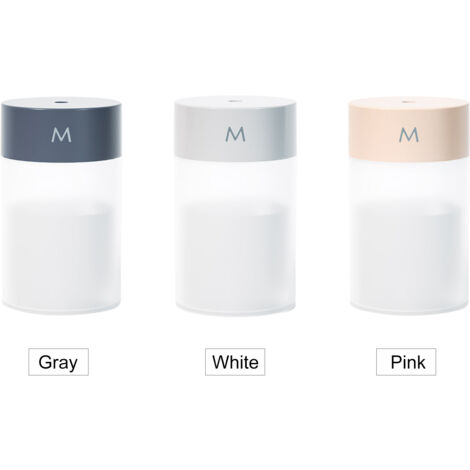 Humidificador USB de 260 ml con difusor, iluminación LED de 7 colores, funcionamiento continuo de 4 horas/funcionamiento intermitente de 8 horas, apagado automático, ABS, blanco/rosa/gris (11,8 x 7,2 (1/5)
