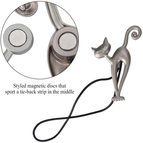 Magnetischer Gardinenhalter in Katzenform - Magnetclip mit flexibler Feder aus silberfarbenem Baumwollstoff, 40 cm (2 Stück) (1/5)