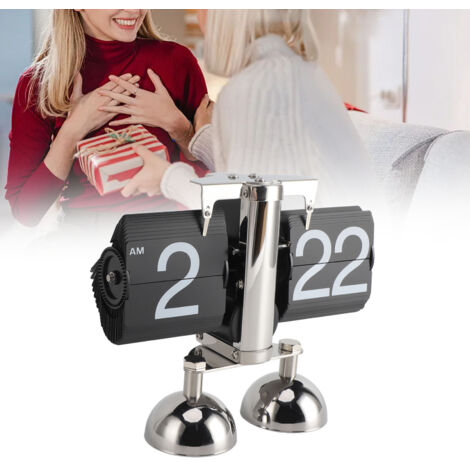 Reloj plegable retro vintage con doble pata, acero inoxidable 304, esfera de PVC, negro, temporizador, soporte, automático, funciona con pilas, reloj mecánico de 12 horas, elemento decorativo (1/5)