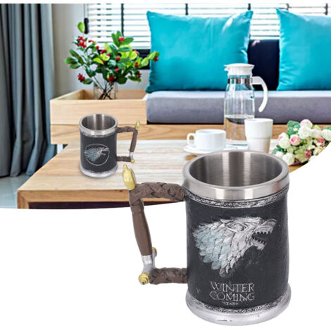 Jarra de cerveza grande con interior de acero inoxidable – diseño vintage, resina y acero inoxidable – gran capacidad, pintada a mano