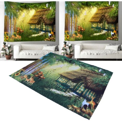 Tapiz “Bosque Encantado” de TENDANCECRAFT, 200 x 150 cm, poliéster, verde/dorado, esterilla de yoga (1/5)