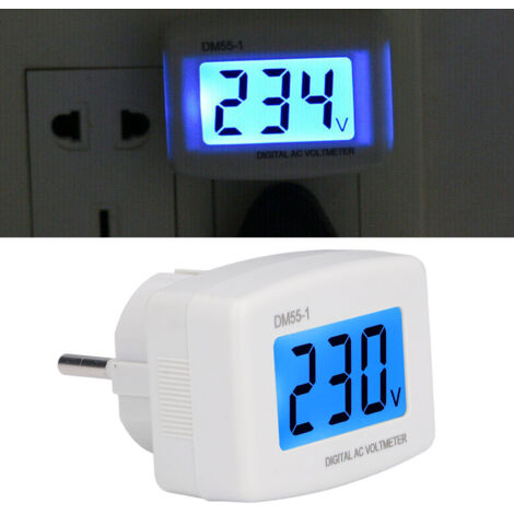 Digitales Voltmeter DM55-1 mit blauem LCD-Display und ABS-Stecker für einfache Spannungsüberwachung im Haushalt (1/5)