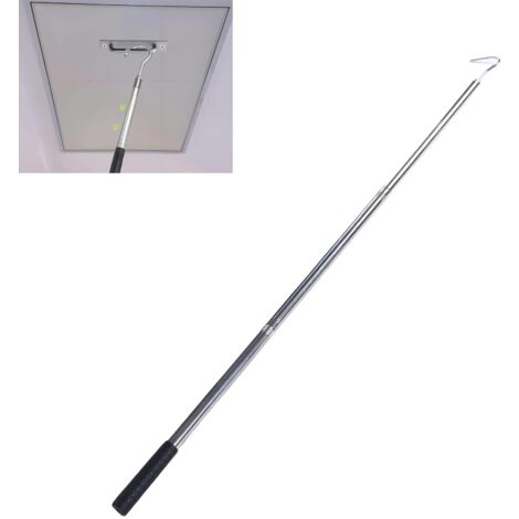 Sistema de ganchos para escaleras de ático fabricado en aluminio y acero inoxidable – Pértiga extensible de hasta 135 cm (4 piezas) – Cuerda de repuesto para mayor seguridad y control