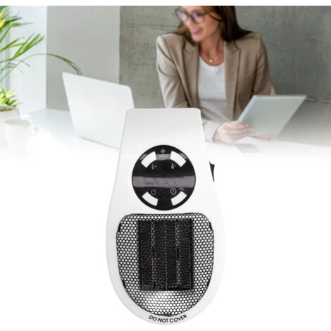 Mini calefactor eléctrico de pared con convección cerámica, portátil, blanco/negro, 500 W, pantalla LED de temperatura, temporizador, 433 g, protección segura contra sobrecalentamiento, adecuado para 