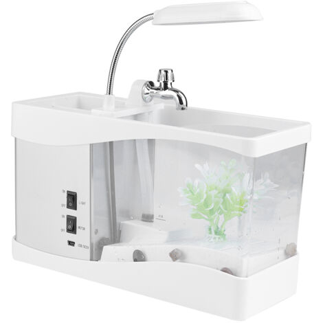Multifunktionales USB-Aquarium mit Mini-LED-Uhr für den Schreibtisch Weiß Robustes Kunststoff 26,5 x 12,5 x 14 cm (1/5)