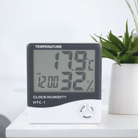 Digitales LCD-Thermometer mit Hygrometer – Wetterstation für Innenräume mit Alarm, Kalender und Speicherfunktion – Präzise Temperatur- und Feuchtigkeitsmessung – Tisch- oder Wandmontage – 100 mm, ABS, (1/5)