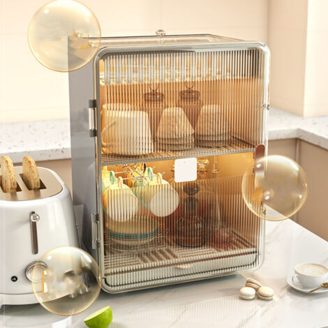Transparenter Becher-Organizer mit Abfluss, Aufbewahrungsbox für Zuhause, graues Modell, vielseitig einsetzbar für Tassen und Tee, 2200 g (77,6 oz), PP/PET (1/2)