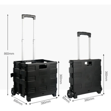 Aoresac 32L Faltbarer Einkaufswagen, Schwarz, PP/PVC, Teleskop, 25 kg Tragkraft, 380 x 300 x 360 mm (1/5)