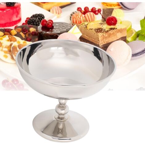 Dessertschale aus Edelstahl 304 mit Fuß [Modell] und gerolltem Rand – Maße: 10,5 x 8,3 x 6,5 cm, Farbe: Silber – 165 g – Für Eiscreme, Pudding, Joghurt, Portionen (1/5)