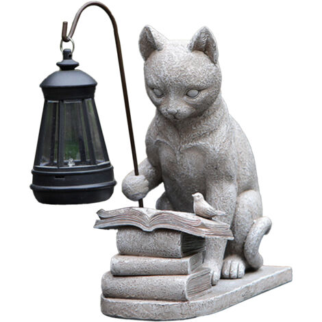 Decoración de jardín hecha de resina [Linterna solar con forma de gato] Estatua de gato [Terraza] Luz solar [Diseño de piedra] (1/5)