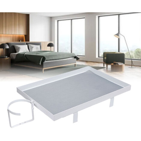 Nachttischablage mit Becherhalter, Weiß Ablage aus Stahl zum Anklemmen Organizer fürs Schlafzimmer (1/5)