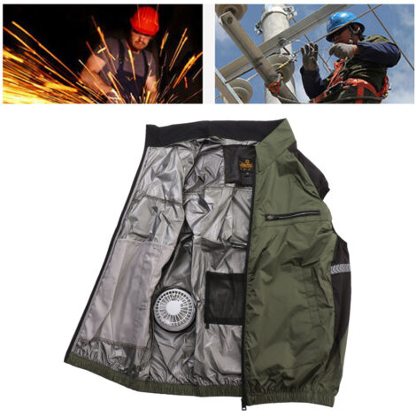 Chaqueta de refrigeración personal XXL de poliéster verde oliva con ventilador USB portátil desmontable para el trabajo y el senderismo. (1/5)