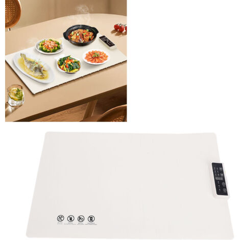 Alfombrilla calefactora eléctrica de silicona, plegable, con 5 ajustes de temperatura y temporizador para fiestas y uso diario, enchufe estadounidense de 110 V, color blanco. (1/5)