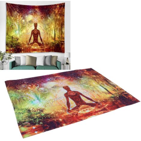 Wandbehang aus Polyester, dekorativer Yoga-Natur-Wandteppich aus Leinwand, 230 x 180 cm, Waldmotiv HD (1/5)